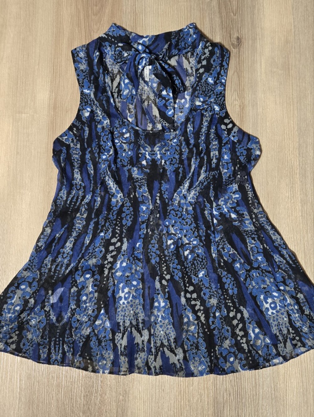 BCBGeneration Blue & Black Abstract Wrap Blouse